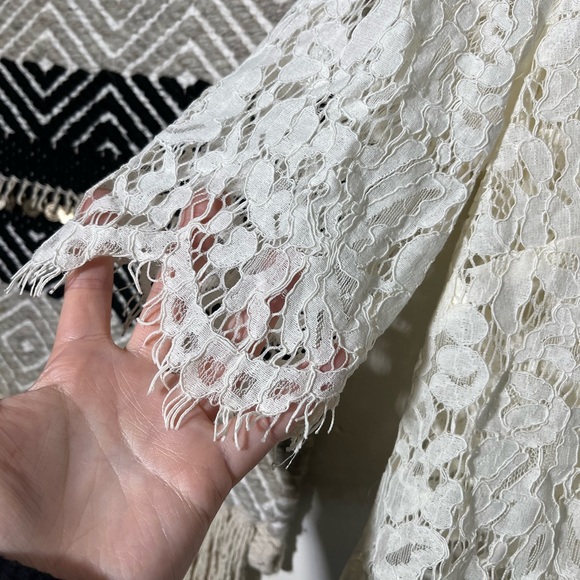 Jenny yoo cream lace cropped bottom back sheer top - Picture 3 of 7